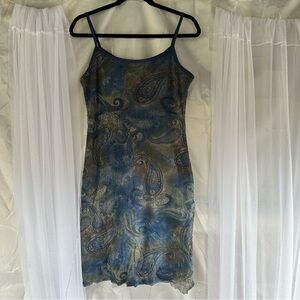 Vintage 90s Aqua Blue Blue and Gray Patterned Dress